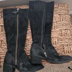 Black Suede Born Poly Leather Tallb Dual Zip Boots